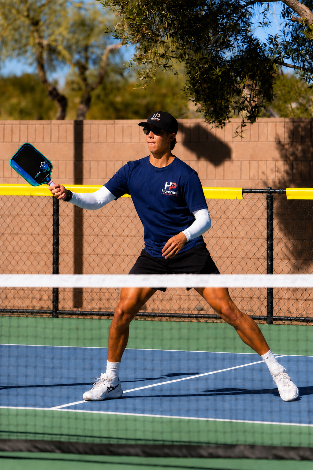 Kevin Hammel mid-forehand on an Arizona pickleball court